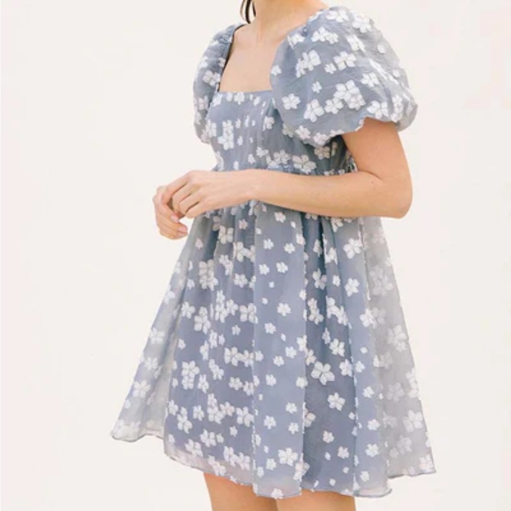 Storia size S white cherry blossom blue babydoll dress